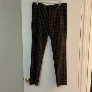 Brown Dress Pants with Classic Plaid Design